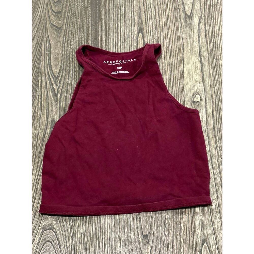 Aeropostale Womens Cropped Tank Top Round Neck Pullover Burgundy Size Small